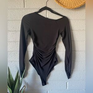 Zara Black Long Sleeve Ruched Bodysuit—Size Small